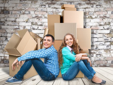 Business relocation service with desks and files prepared for transport
