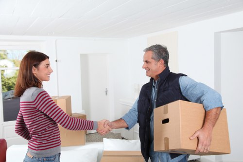 Packed moving boxes and furniture in a Newbury Park home